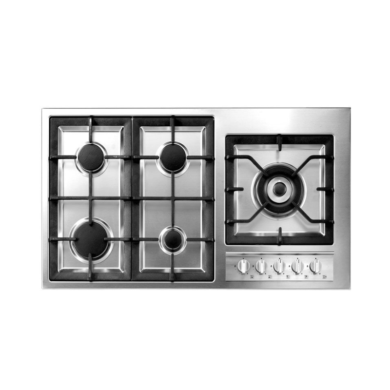 Italian Hob 5 Gas Burner with Wok Cast Iron Stand – 90cm