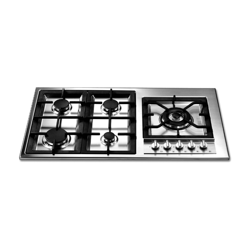 Italian Hob 5 Gas Burner with Wok Cast Iron Stand – 90cm