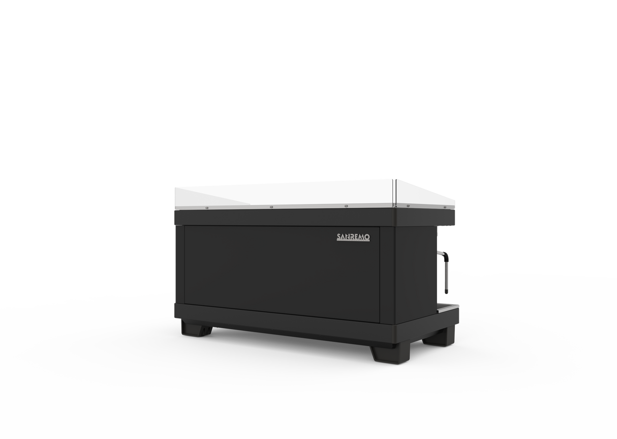 Black outdoor coffee table with white top on a white background