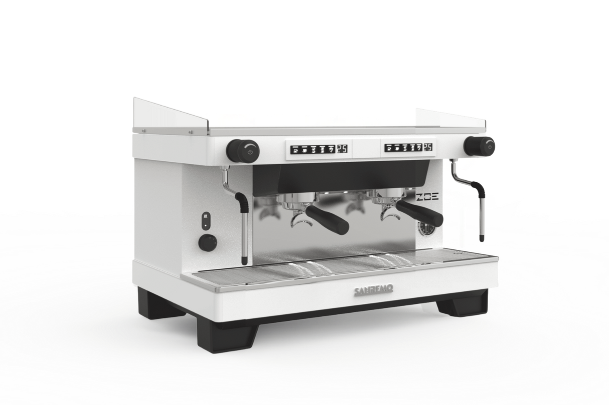 White espresso machine on a white background