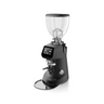 A modern black Fiorenzato F64EVO PRO SENSE coffee grinder with a clear upper chamber and a touchscreen interface, designed for precision and ease of use.