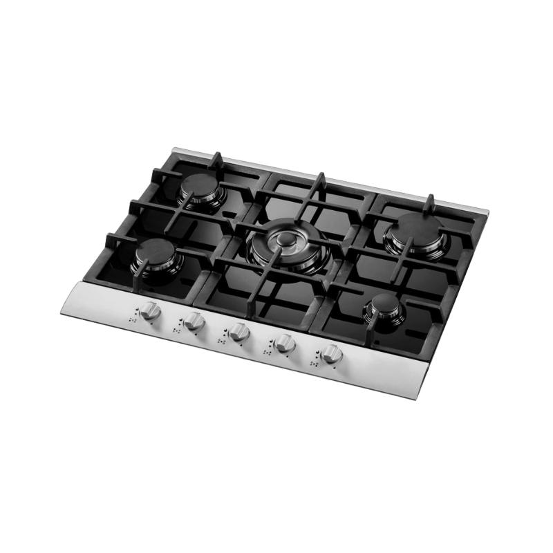 Italian Hob 5 Gas Burner with Wok Cast Iron Stands – 75cm