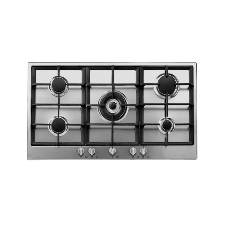 Italian Hob 5 Gas Burner with Wok Cast Iron Stands – 90cm