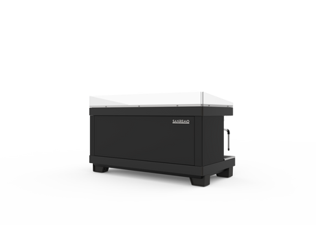 Black outdoor coffee table with white top on a white background