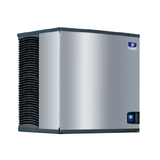 Commercial ice maker with stainless steel and black design on a white background
